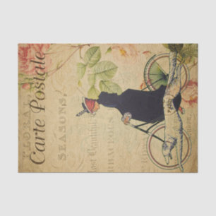 Papel De Seda Ephemera French Lady on Bicycle and Dog Decoupage