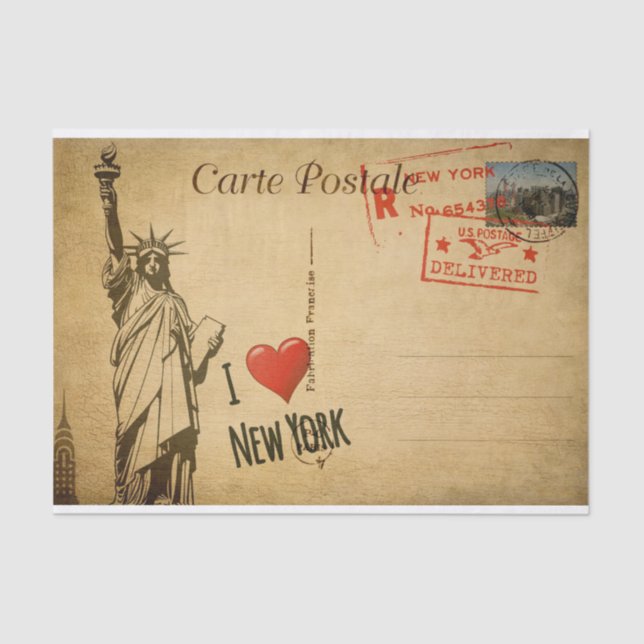 Papel De Seda Ephemera French Postcard I Love New York Decoupage (Frente )