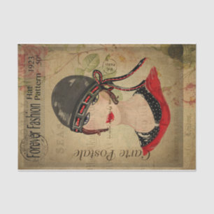 Papel De Seda Ephemera French Postcard Women with Hat Decoupage