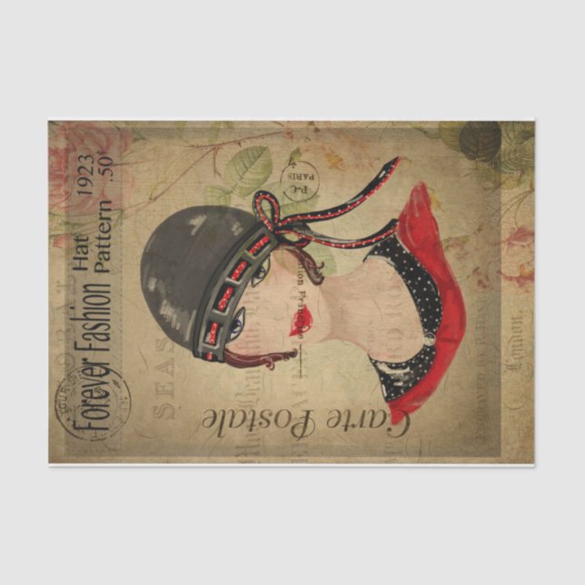 Papel De Seda Ephemera French Postcard Women with Hat Decoupage (Frente )