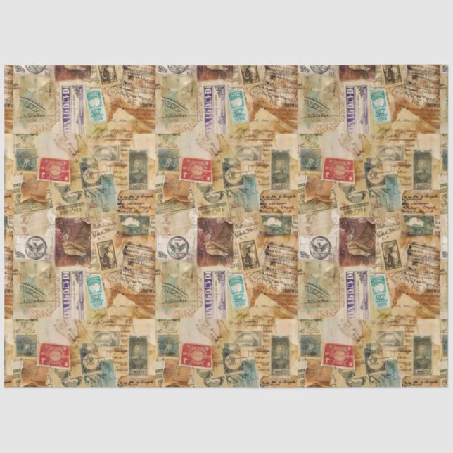 Papel De Seda Ephemera Pocena Envelhecida por Colagem (Frente )