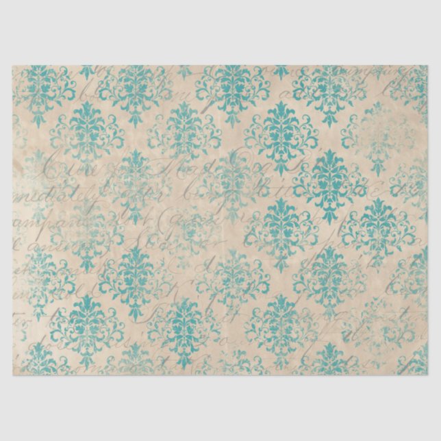 Papel De Seda Ephemera Turquoise Paper Series Design 12 (Frente )