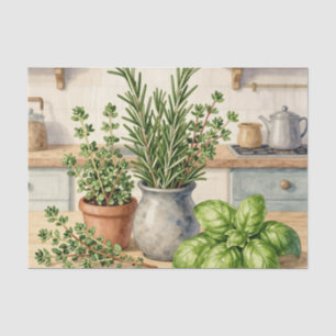 Papel De Seda Ervas Frescas da Cozinha Aquarela