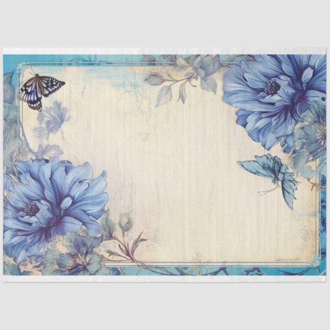 Papel De Seda Ervilha azul e efêmera borboleta (Frente )