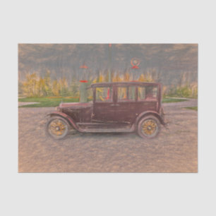 Papel De Seda Esboço de carro marrom rústico antigo vintage país