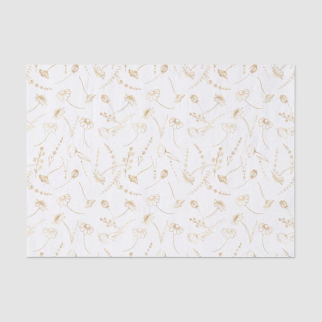 Papel De Seda Esboço de Flor Silvestre em Ouro Elegante Simples  (Frente )