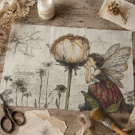 Papel De Seda Esboços Florais Botânicos de Fadas Vintage Caprich