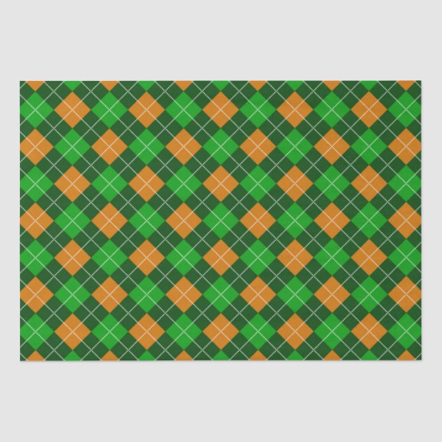 PAPEL DE SEDA ESCADAS DE PADRÕES DE XADREZ VERDE E LARANJA IRLAN (Frente )