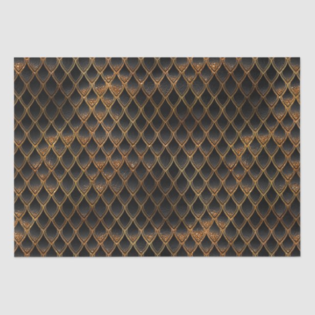 Papel De Seda Escalas de Dragões Pretos e Dourados (Frente )