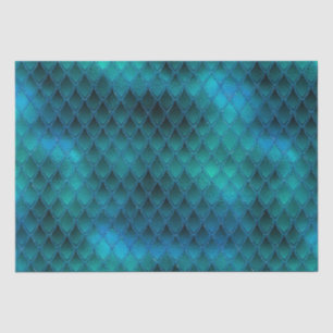 Papel De Seda Escamas de Dragão Azul Turquesa Brilhante e Glitte