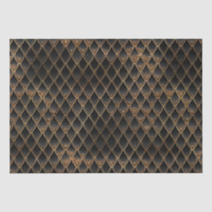 Papel De Seda Escamas de Dragão Brilhantes Preto e Dourado