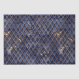 Papel De Seda Escamas de Dragão com Brilho Azul Marinho e Dourad