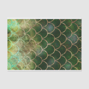 Papel De Seda Escamas de Peixe de Sirena Brilho Verde e Dourado