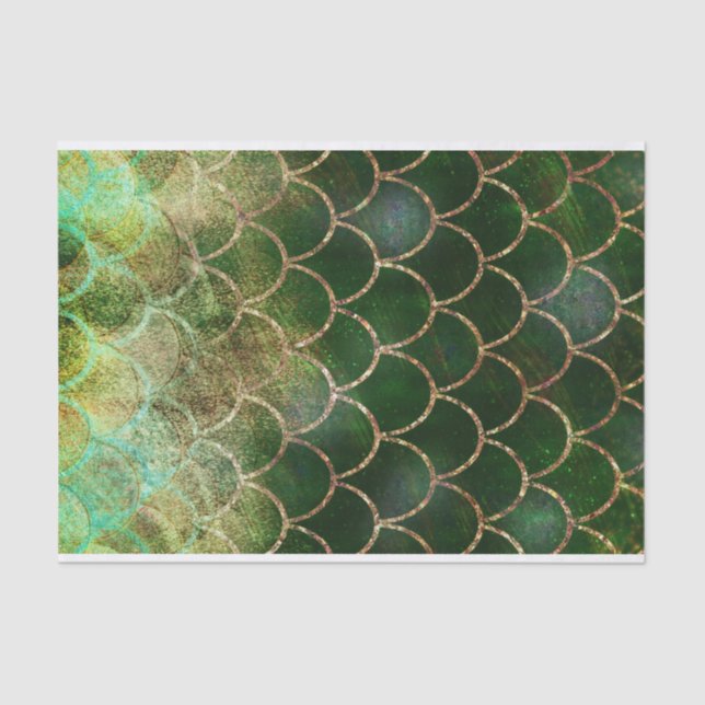 Papel De Seda Escamas de Peixe de Sirena Brilho Verde e Dourado (Frente )