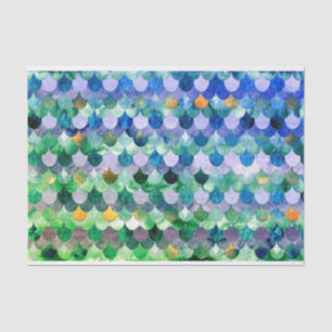 Papel De Seda Escamas de Peixes de Sereia Verde Azul