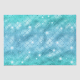 Papel De Seda Escamas de Sereia Azul Elegante Escala Metálica