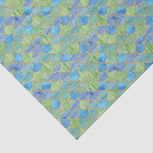 Papel De Seda Escamas de Sereia Delicadas Dourado Azul e Verde M