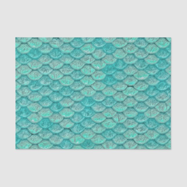 Papel De Seda Escamas de sereia mar verde turquesa (Frente )