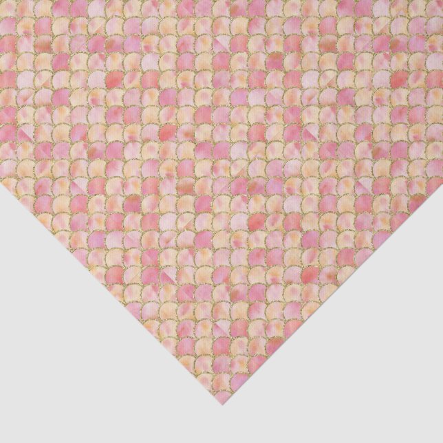 Papel De Seda Escamas de sereia rosa e dourado decoupage  (Detalhes)