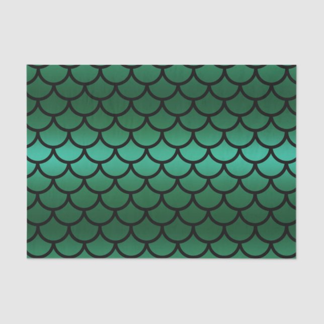 Papel De Seda Escamas de Sereia Verde e Preto Peixe Fantasia (Frente )