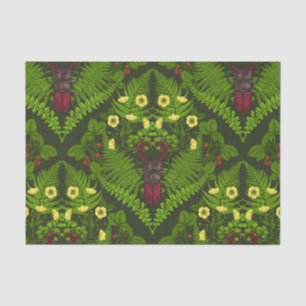 Papel De Seda Escaravelho e samambaias, folhas verdes