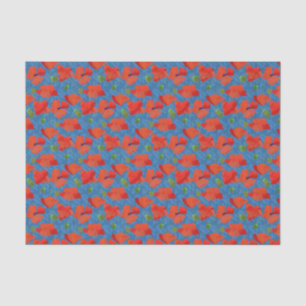 Papel De Seda Escarlate do teste padrão floral das papoilas no