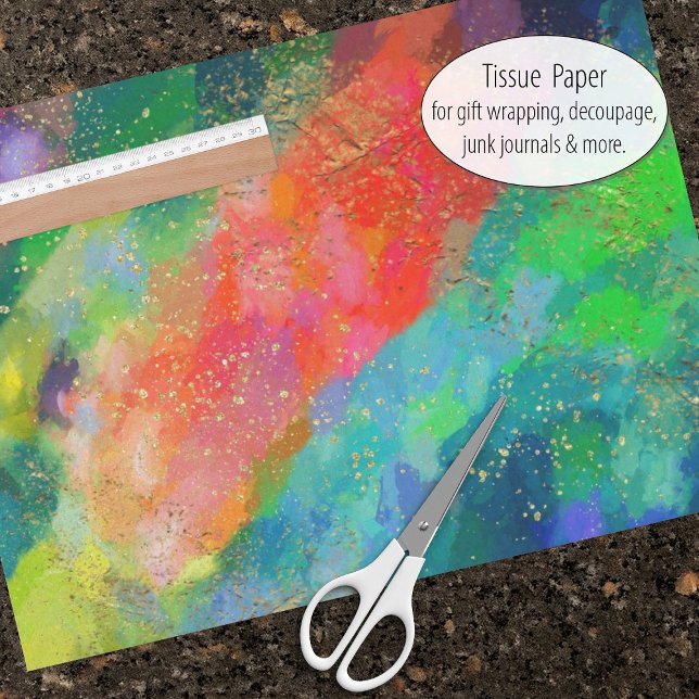 Papel De Seda Escarlate Dourado, Turquesa e Verde Brilhante (Tissue paper for gift wrap and decoupage)