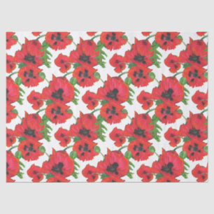 Papel De Seda Escarlate Oriental Poppies Patterno em Branco