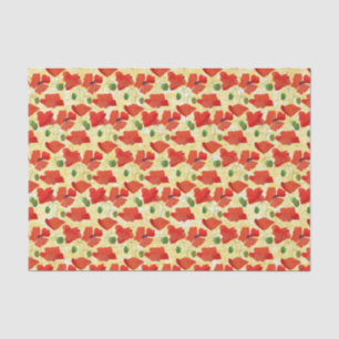 Papel De Seda Escarlate Poppies Padrão Floral no Amarelo Ouro