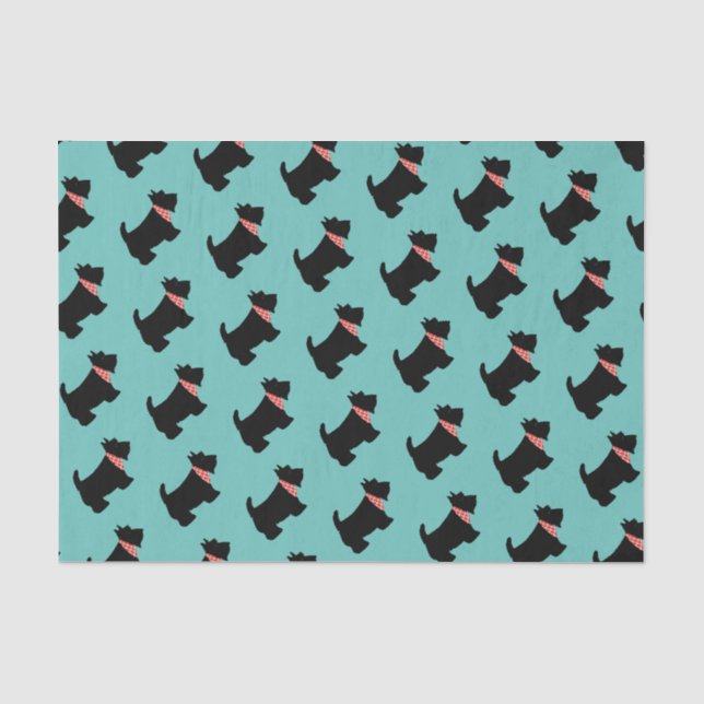 Papel De Seda Escocês Terrier Black Scottie Dog Red Scarf Teal (Frente )
