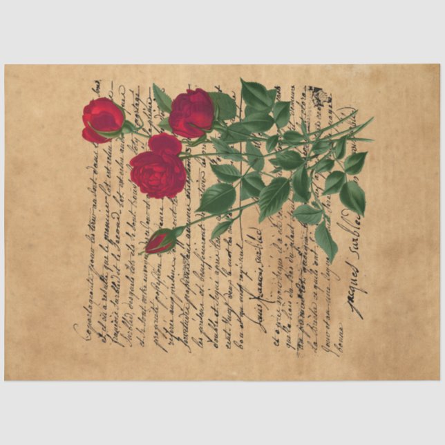 Papel De Seda Escrita Francesa e Design da Série Rosa Vermelha 1 (Frente )
