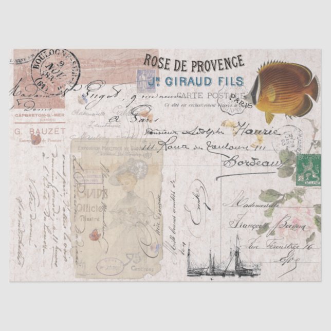 Papel De Seda Escritos Postais Da Ephemera Francesa (Frente )