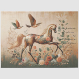 Papel De Seda Escritura & Floral Elegante Eqüino, Decoupage 