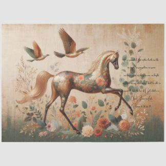 Papel De Seda Escritura & Floral Elegante Eqüino, Decoupage