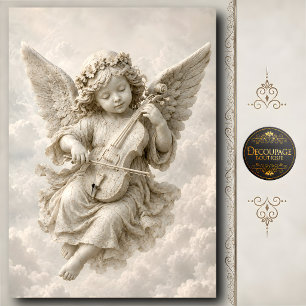 Papel De Seda Escultura de Anjo de Pedra 3D Tocando Violino