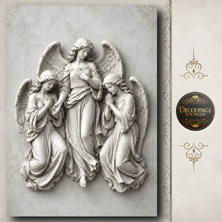 Papel De Seda Escultura de Anjo Orando em Pedra 3D na Parede