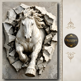 Papel De Seda Escultura de cavalo de pedra branca 3D na parede