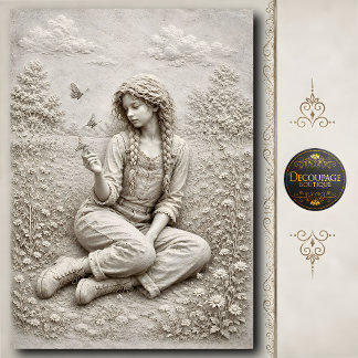 Papel De Seda Escultura de Menina de Pedra 3D com Borboletas
