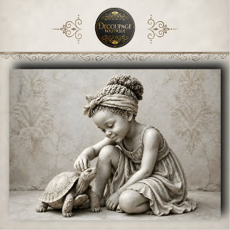 Papel De Seda Escultura de Menina de Pedra 3D com Tartaruga