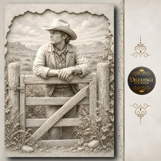 Papel De Seda Escultura de Porta de Rancho Cowboy em Pedra 3D