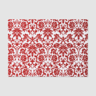 Papel De Seda Escuro - damasco floral vermelho e branco