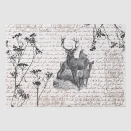 Papel De Seda Escuro de Vintage Black White Deer Wildflower