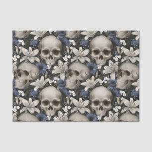 Papel De Seda Escuro Vintage Gótica Crânio Floral Lily Borboleta