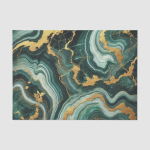 Papel De Seda Esmeralda Verde e Dourado com Aparência de Mármore