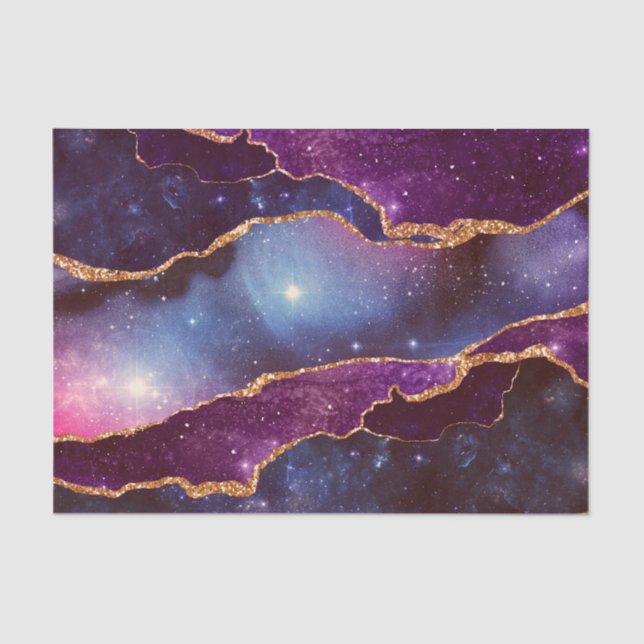 Papel De Seda Espaço Azul e Roxo e Estrelas com Faixa Dourada (Frente )