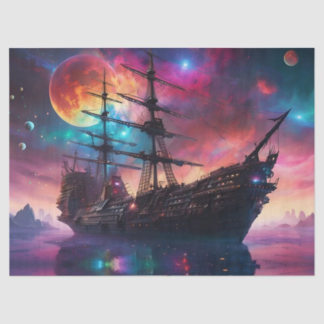 Papel De Seda Espaçonave Pirata em Outro Planeta (Frente )
