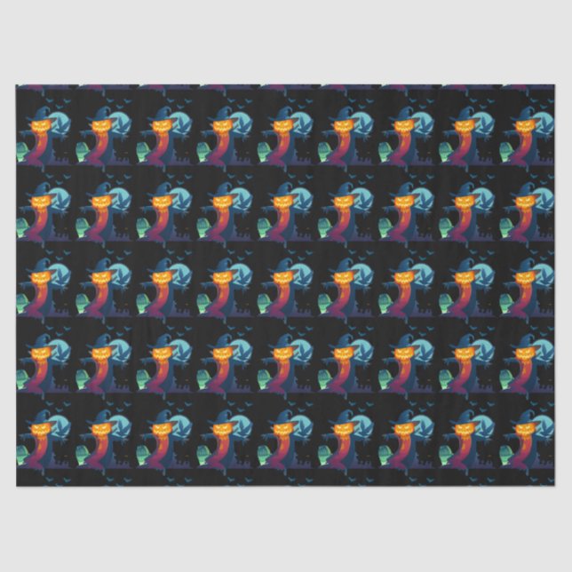 Papel De Seda Espantalho Halloween Assombrado Com Coruja E Coruj (Frente )