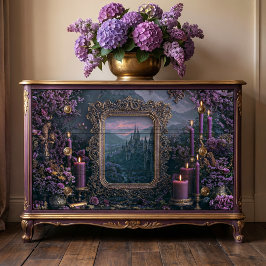 Papel De Seda Espelho Dourado Ornamentado com Vela Roxa Castelo 