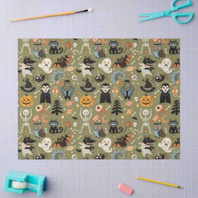 Papel De Seda Espetacular Verde de Halloween (Arte )