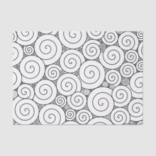 Papel De Seda Espirais pretas & brancas geométricas delicadas